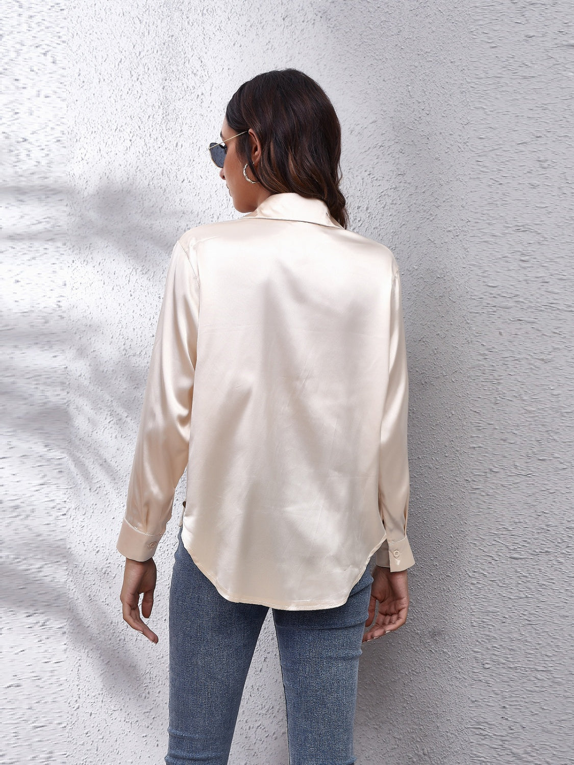 Collared Neck Buttoned Long Sleeve Shirt - The Goddess Galleries