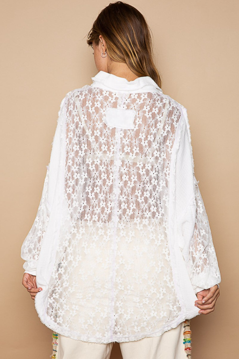 POL Oversize Lace Button-Down Shirt - The Goddess Galleries