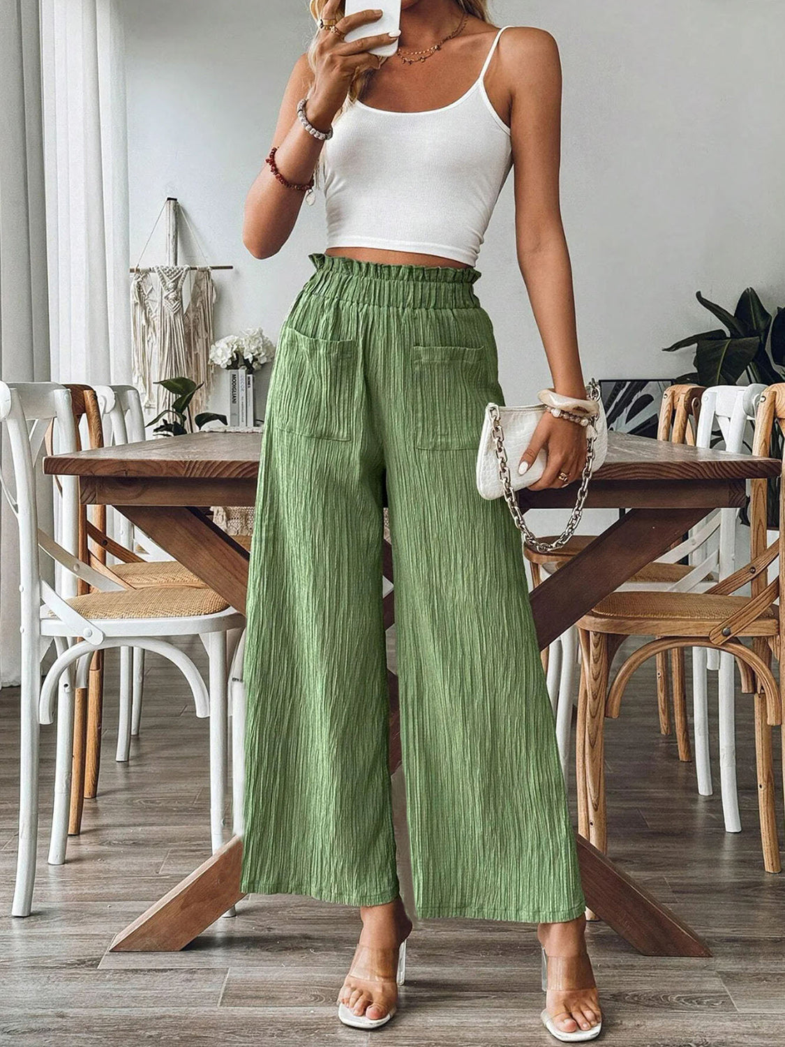 Pocketed Elastic Waist Wide Leg Pants - The Goddess Galleries