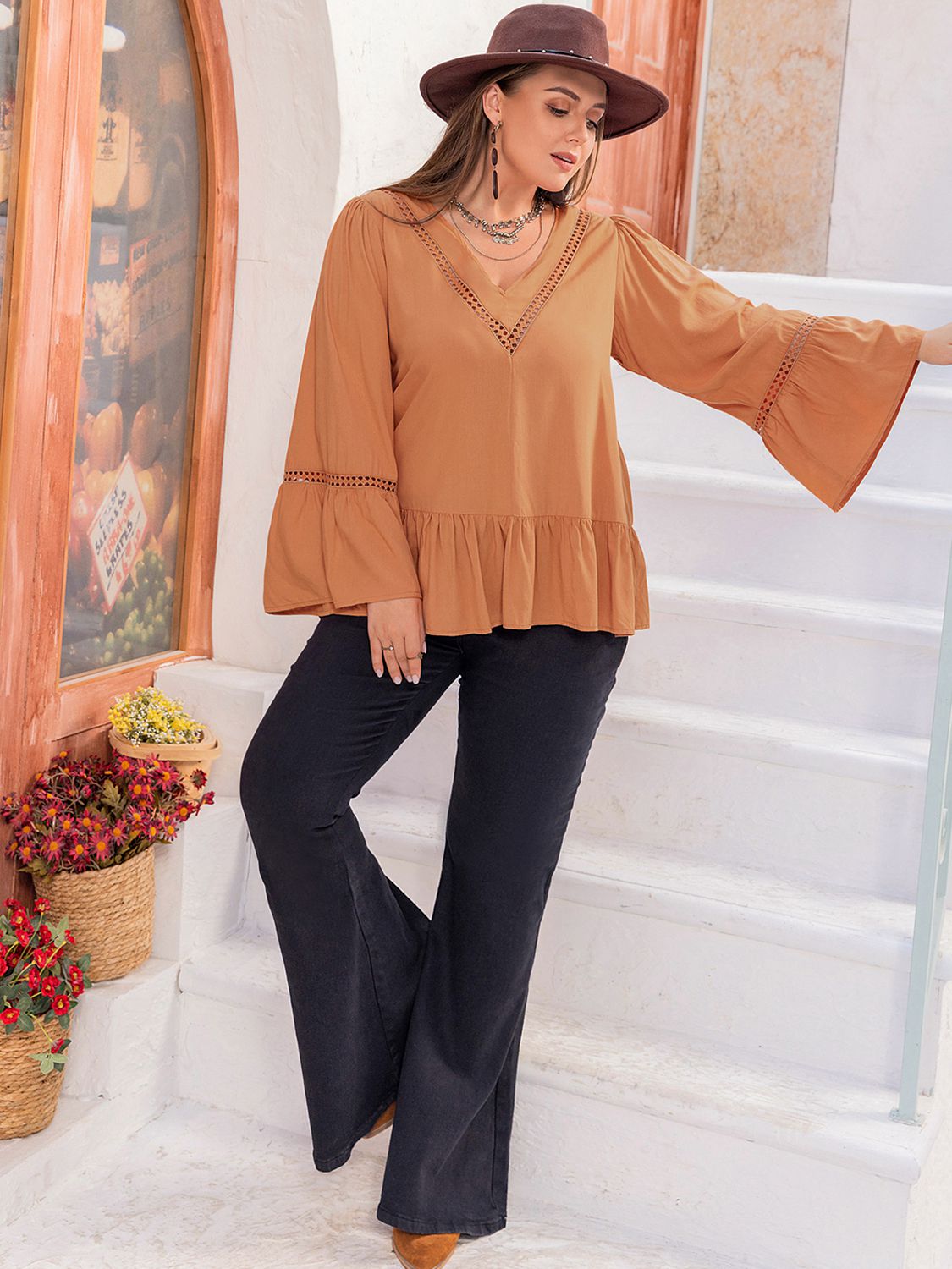 Plus Size V-Neck Peplum Blouse - The Goddess Galleries