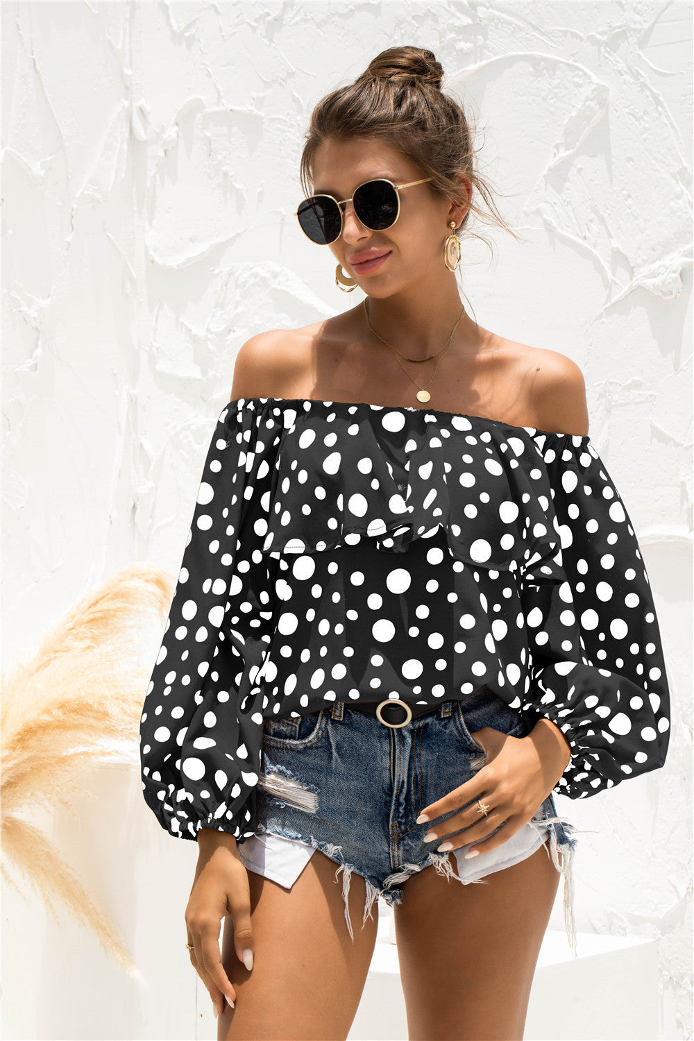 Polka Dot Off-Shoulder Layered Blouse - The Goddess Galleries