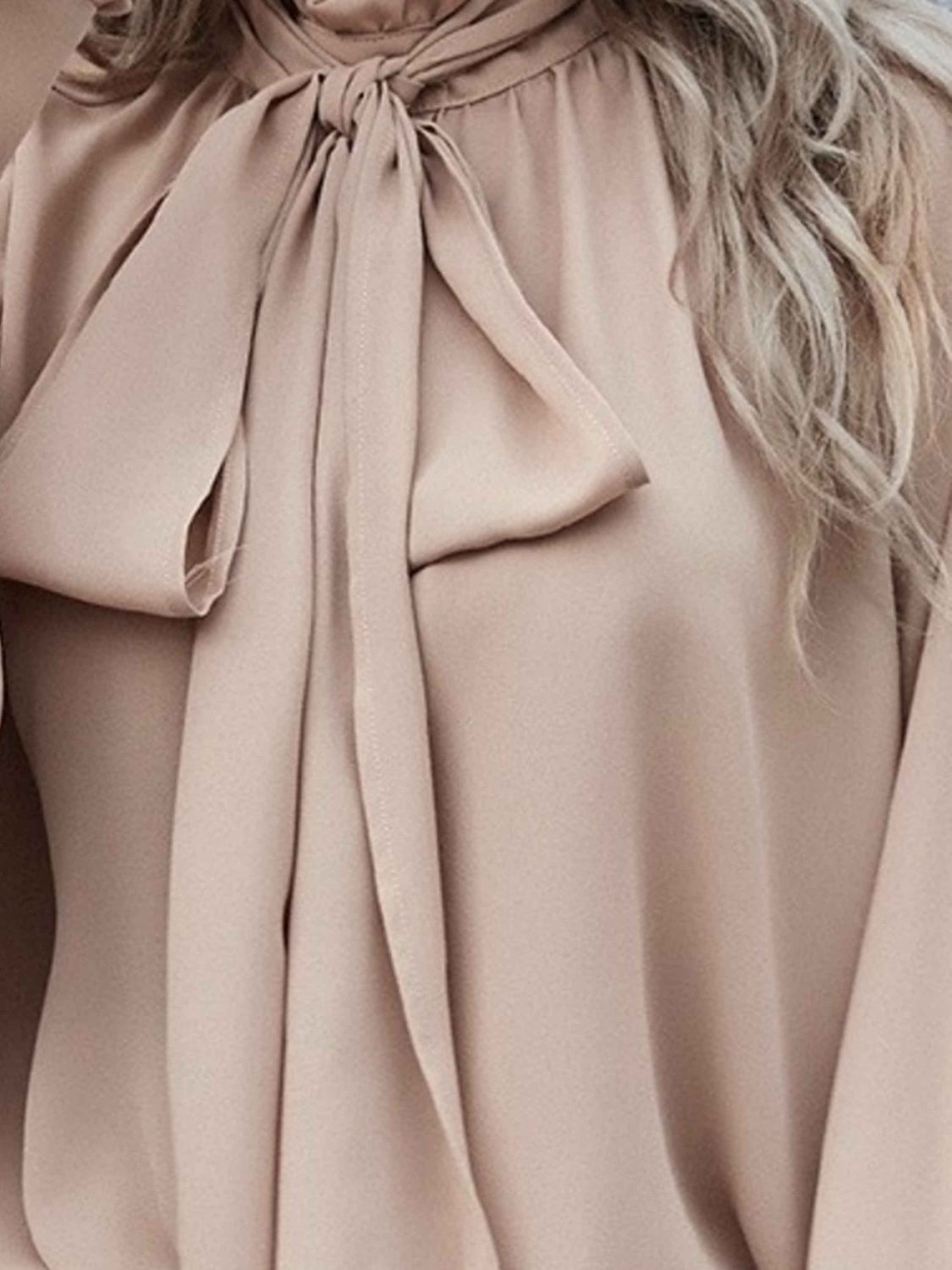 Tie Neck Lantern Sleeve Blouse - The Goddess Galleries