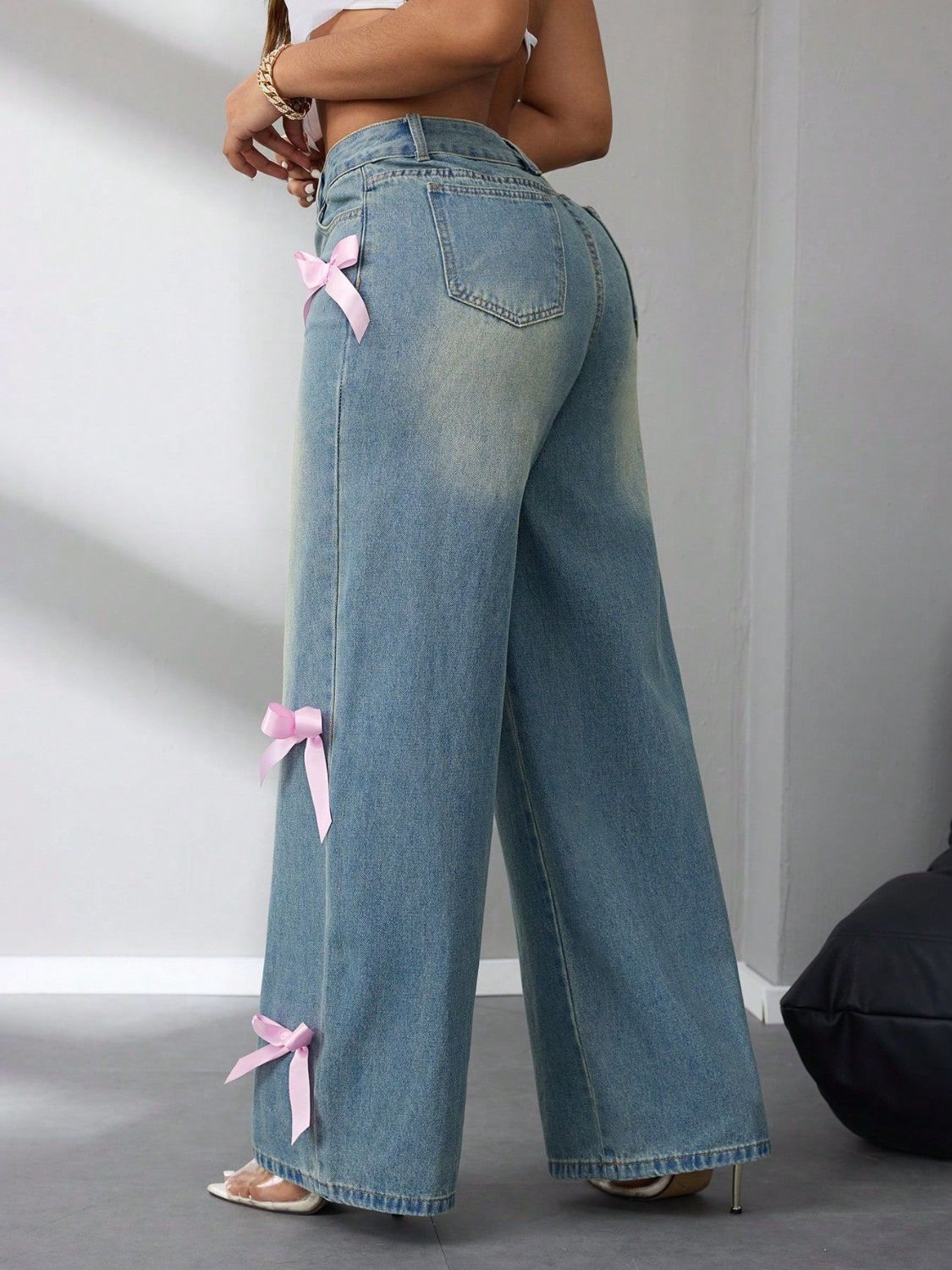 Bow High Rise Wide Leg Jeans - The Goddess Galleries