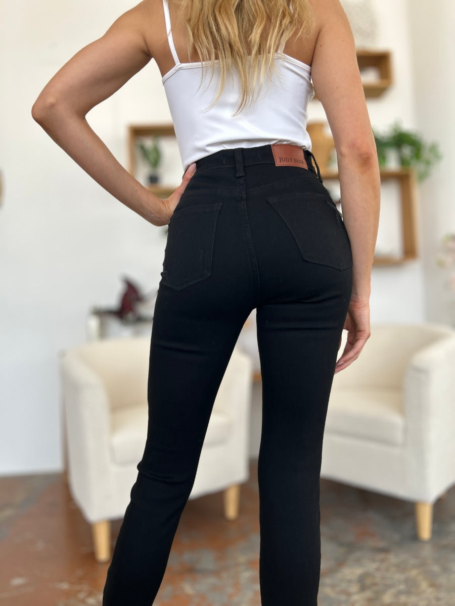 Judy Blue Full Size Distressed Tummy Control High Waist Skinny Jeans - The Goddess Galleries