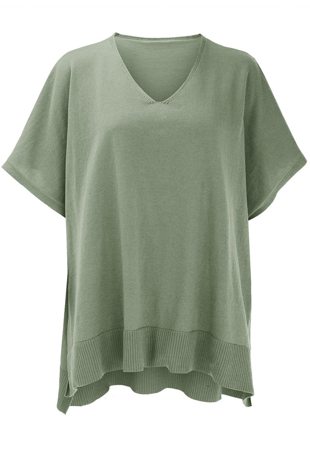 Slit V-Neck Half Sleeve Knit Top - The Goddess Galleries