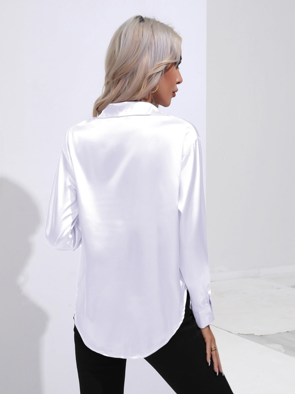 Collared Neck Buttoned Long Sleeve Shirt - The Goddess Galleries