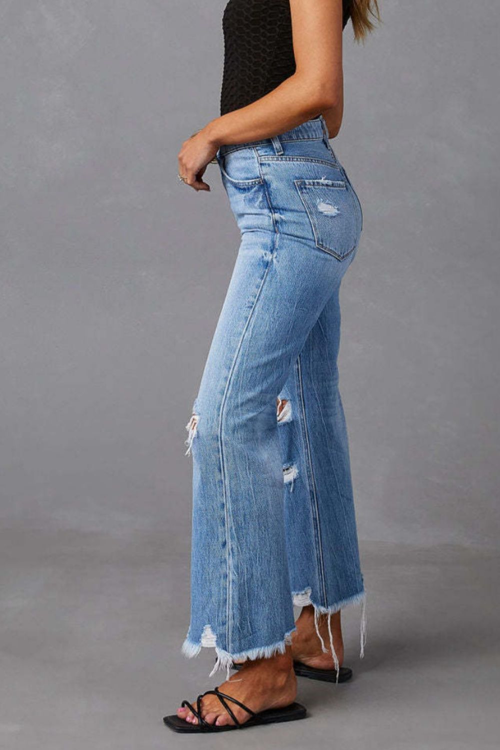 Distressed Raw Hem Jeans with Pockets - The Goddess Galleries