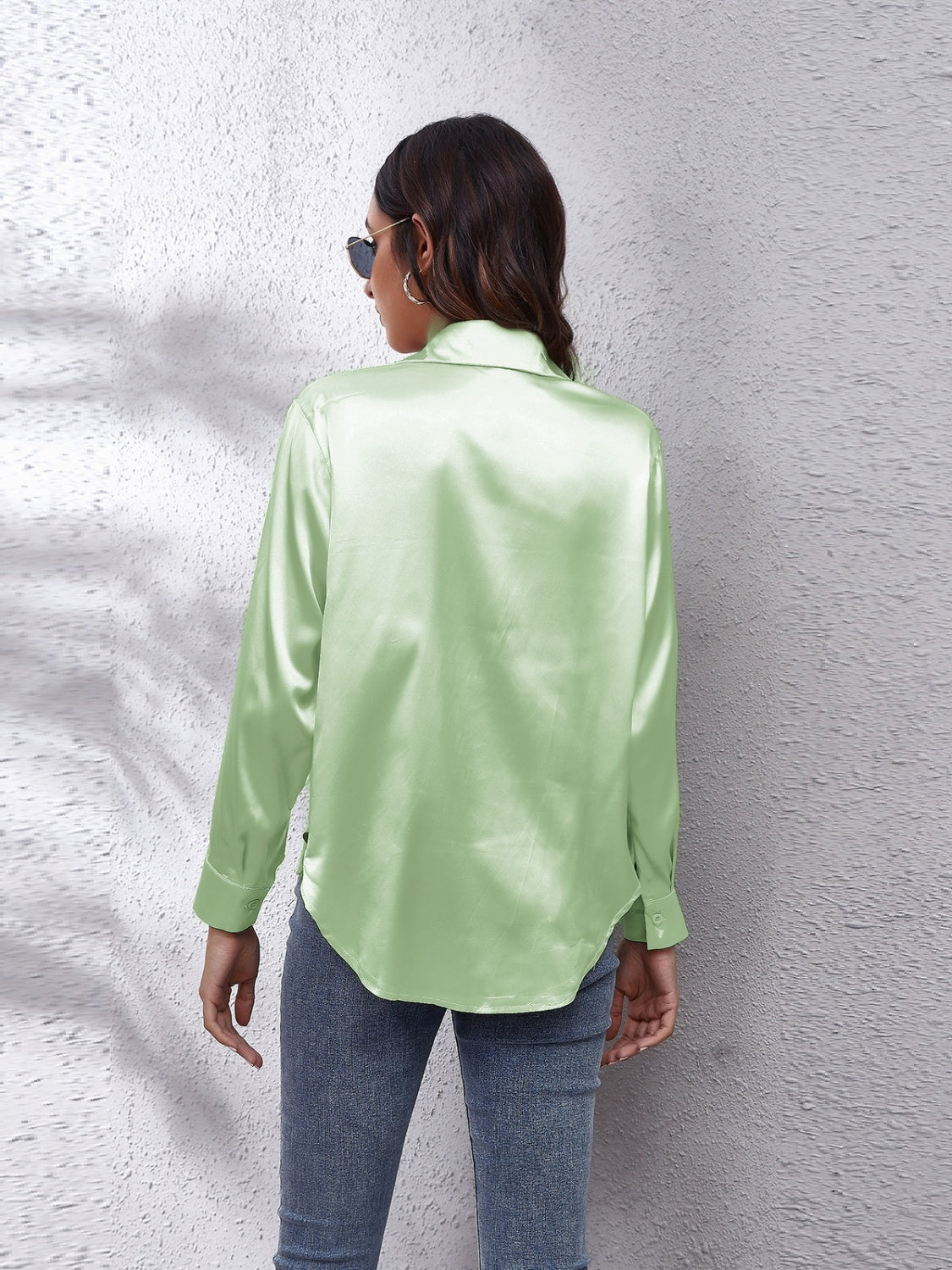Collared Neck Buttoned Long Sleeve Shirt - The Goddess Galleries
