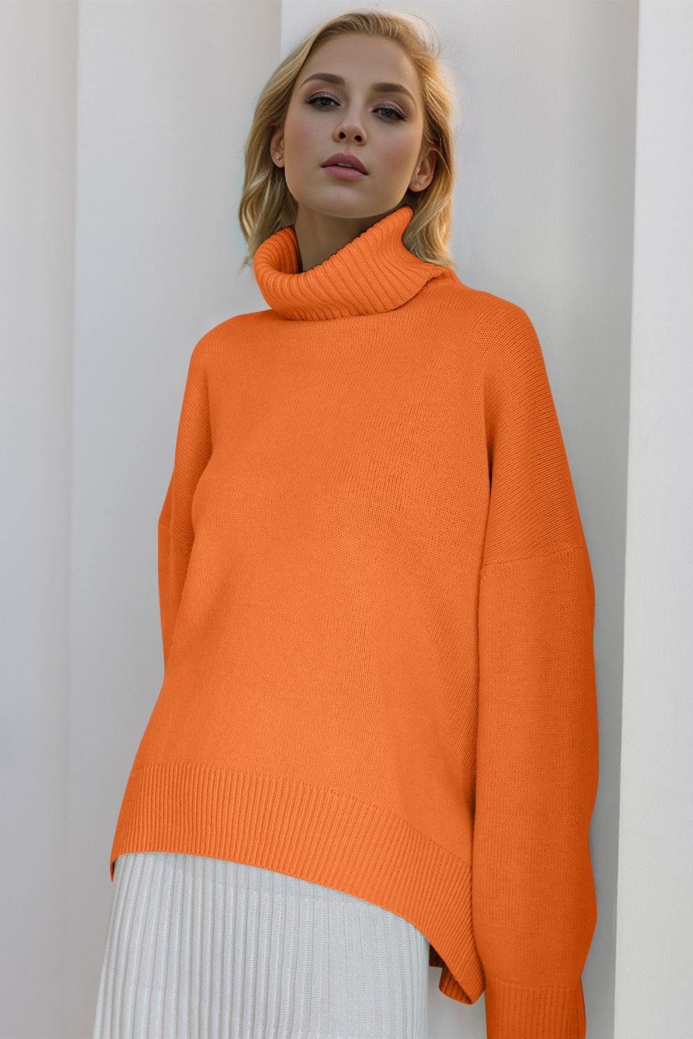 Basic Bae Turtleneck Dropped Shoulder Long Sleeve Sweater - The Goddess Galleries