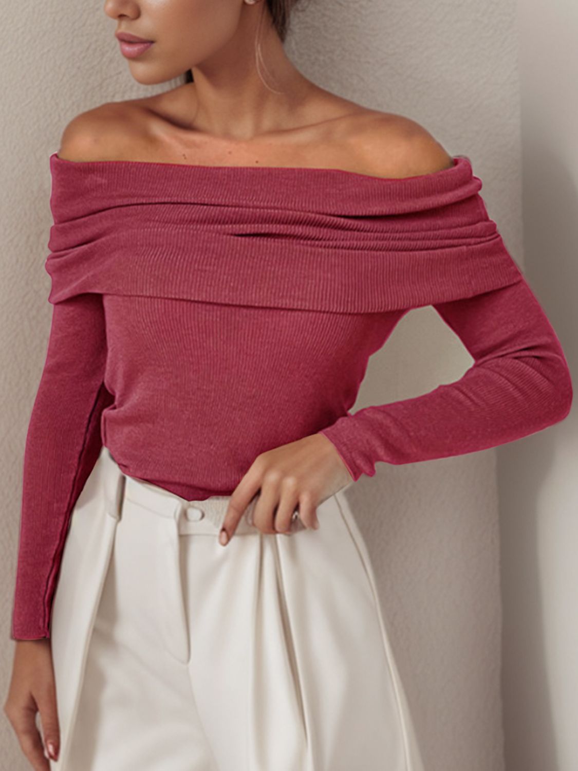 Off-Shoulder Long Sleeve Sweater - The Goddess Galleries