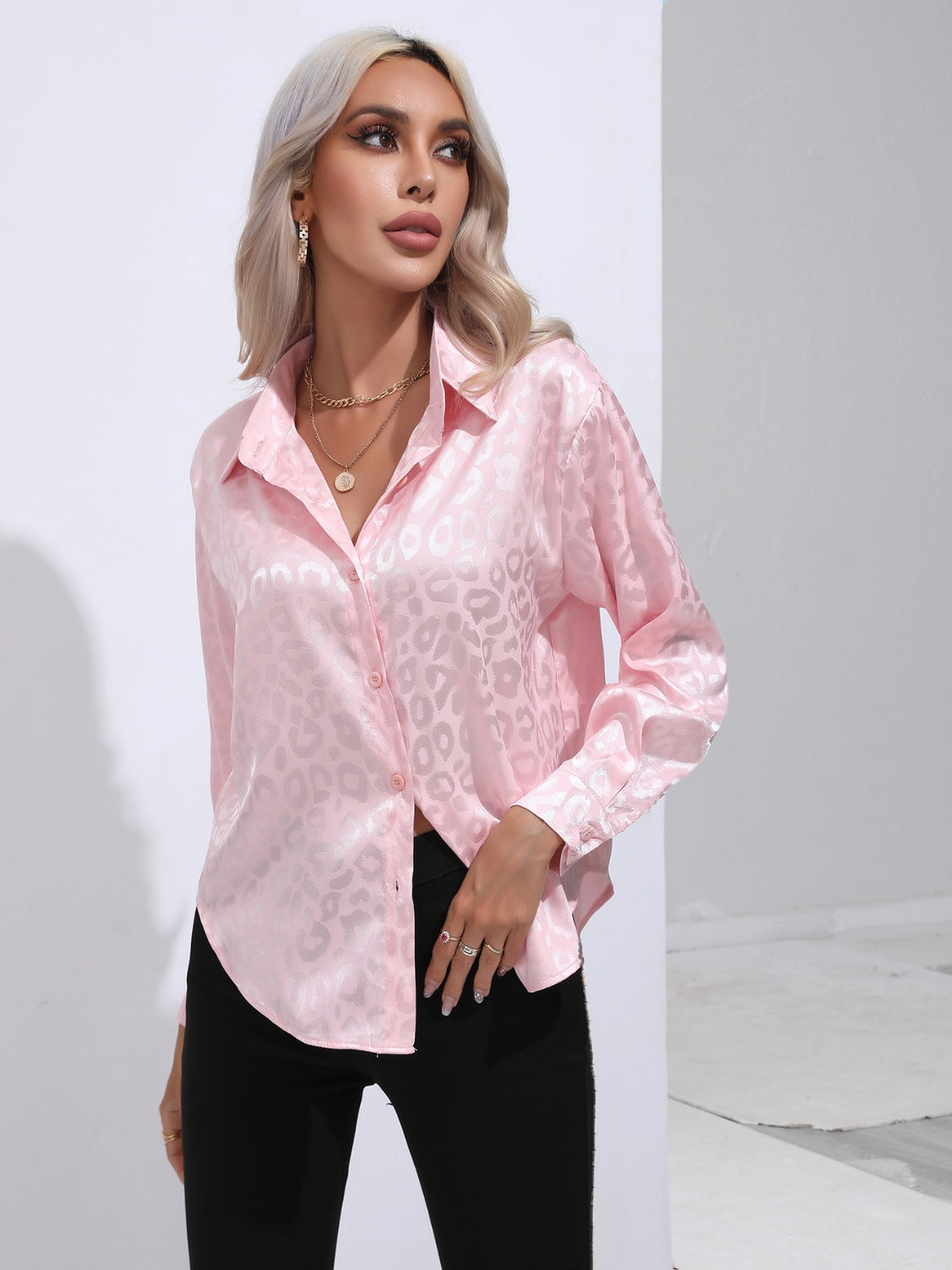 Printed Collared Neck Buttoned Shirt - The Goddess Galleries