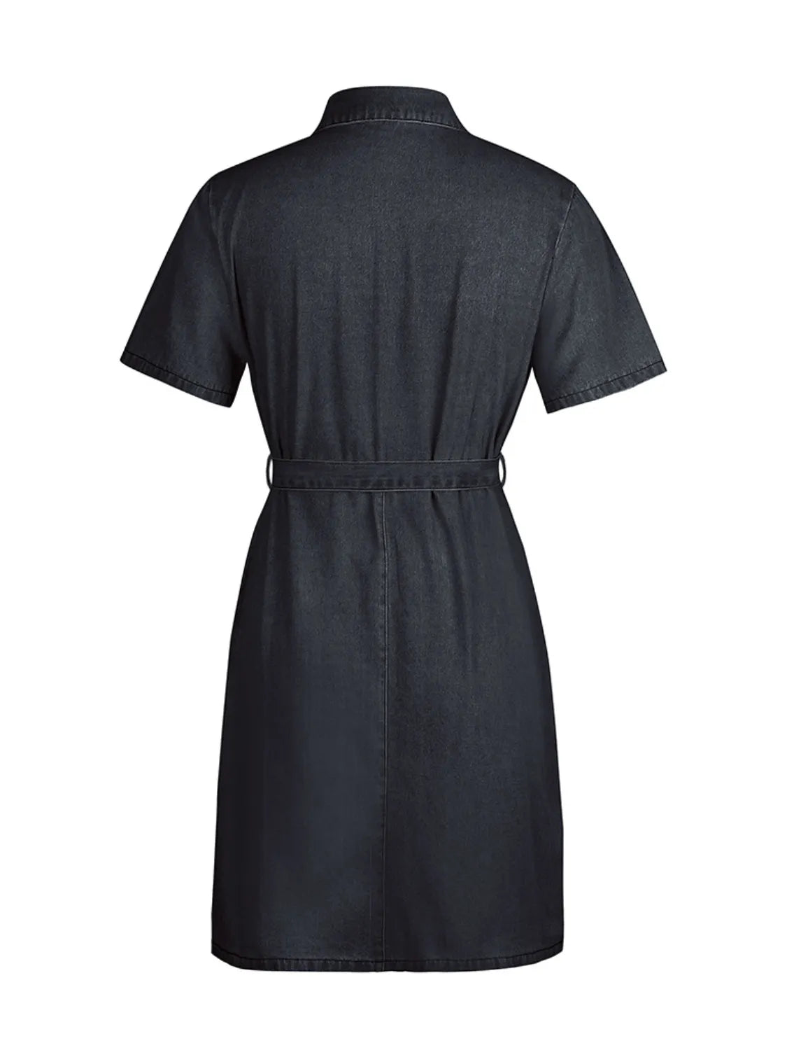 Full Size Zip Front Short Sleeve Denim Dress Plus Size - The Goddess Galleries