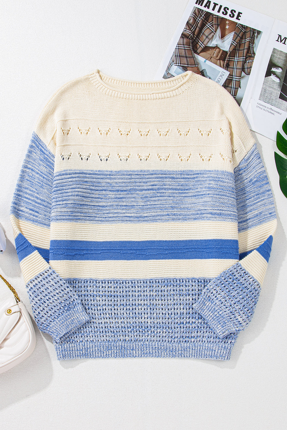 Contrast Round Neck Long Sleeve Sweater - The Goddess Galleries
