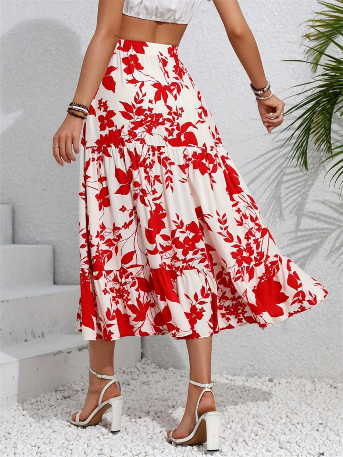Ruffled Hem Printed Midi Skirt - The Goddess Galleries