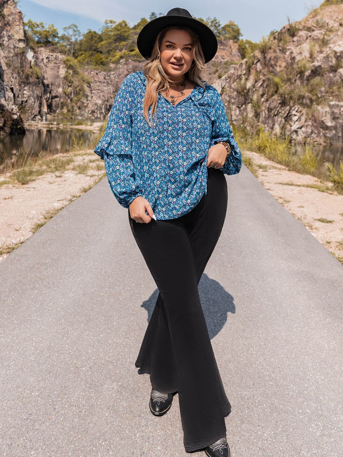 Plus Size Tie Neck Ruffled Blouse - The Goddess Galleries