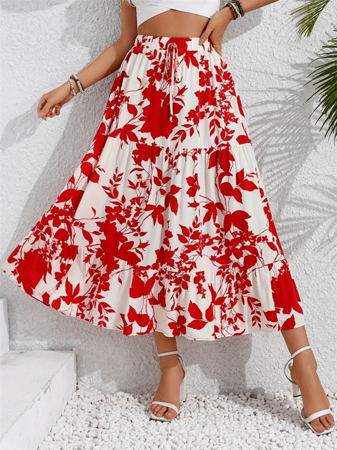 Ruffled Hem Printed Midi Skirt - The Goddess Galleries