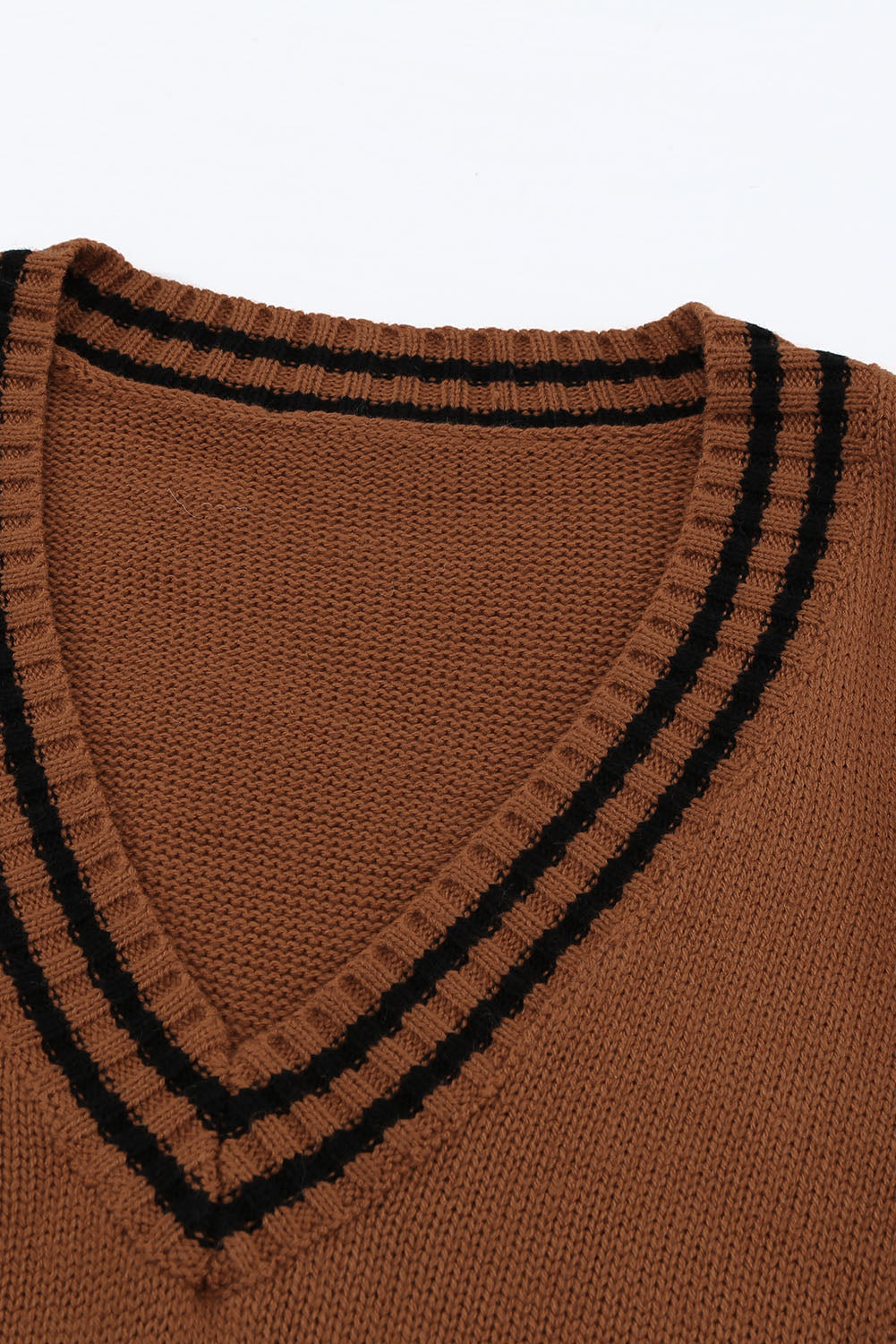 Striped Trim V-Neck Sweater Vest - The Goddess Galleries