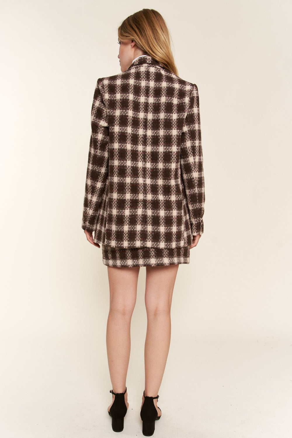 And The Why Full Size Plaid Brushed One Button Blazer - The Goddess Galleries
