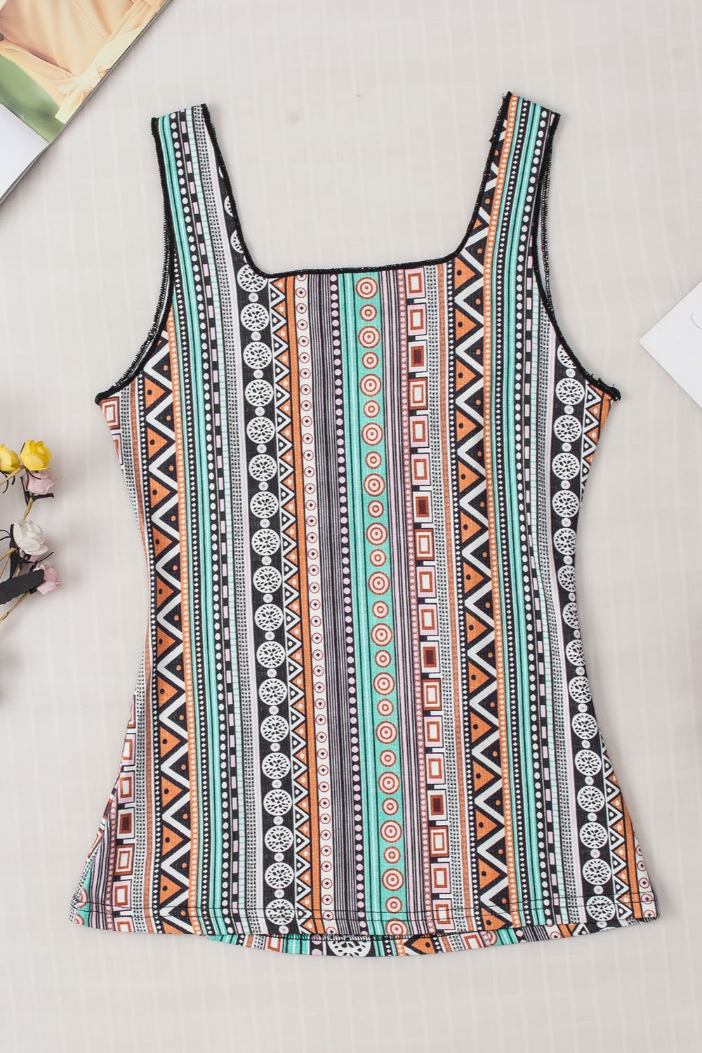 Printed Square Neck Wide Strap Tank - The Goddess Galleries