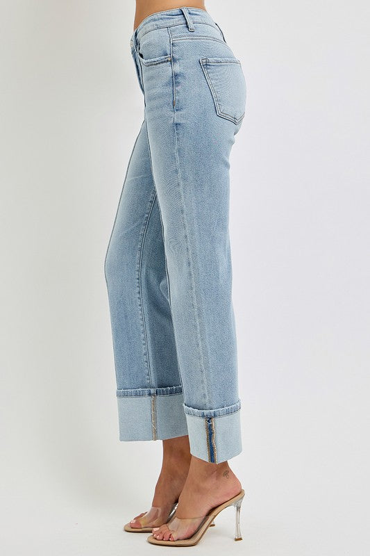 RISEN Plus Size Ankle Straight Leg Cuffed Jeans - The Goddess Galleries