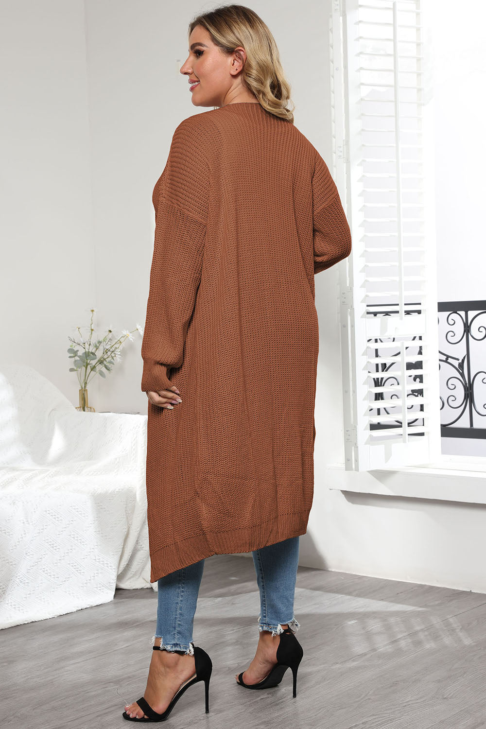 Plus Size Open Front Long Sleeve Cardigan - The Goddess Galleries