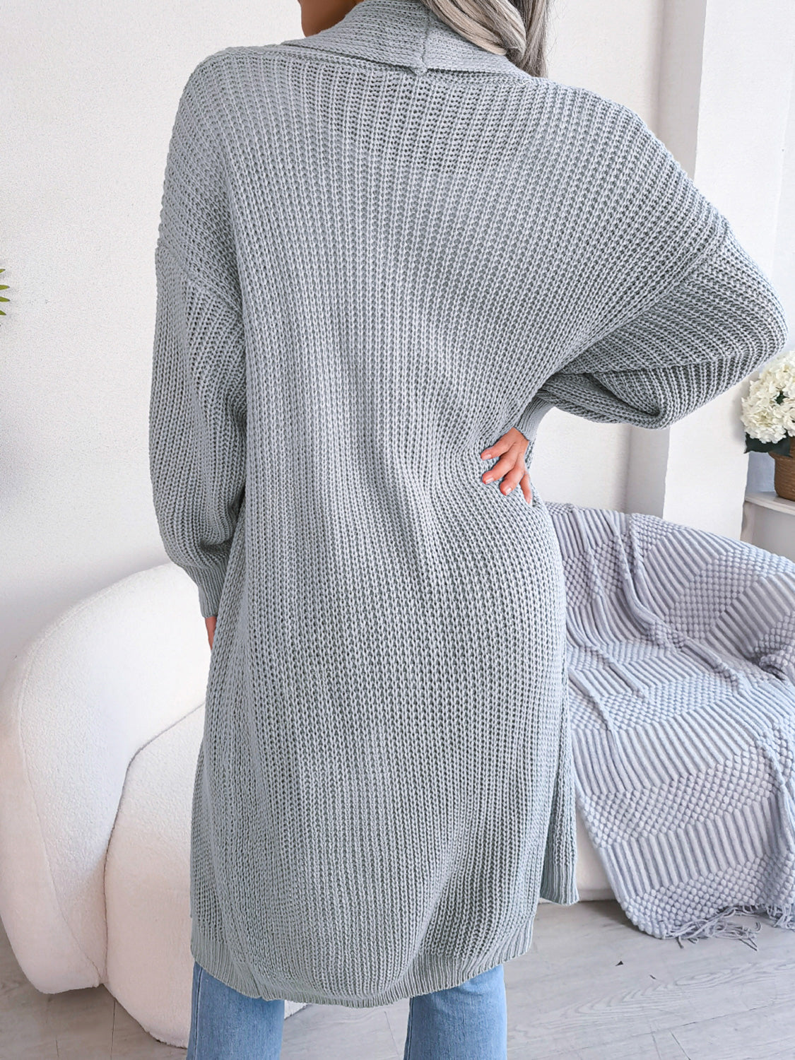 Open Front Dropped Shoulder Longline Cardigan - The Goddess Galleries