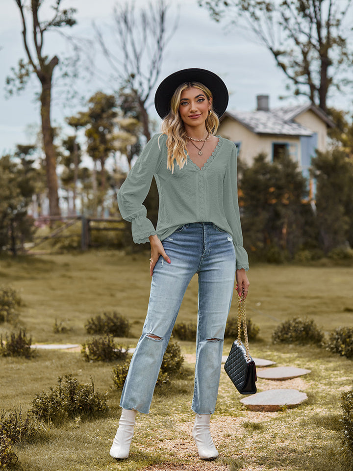 V-Neck Flounce Sleeve Blouse - The Goddess Galleries