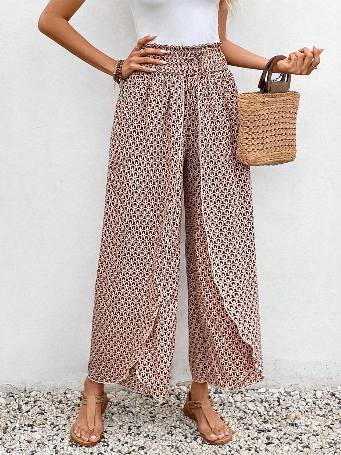 Tied Printed Wide Leg Pants - The Goddess Galleries