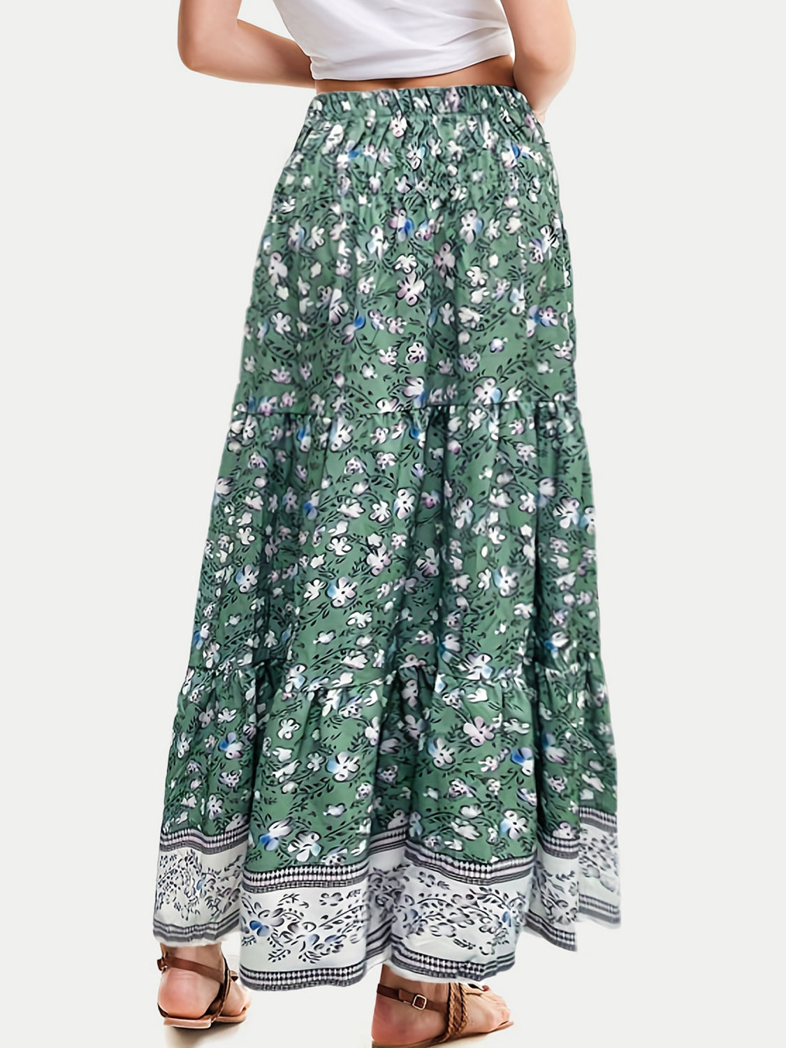 Full Size Tiered Printed Elastic Waist Skirt - The Goddess Galleries