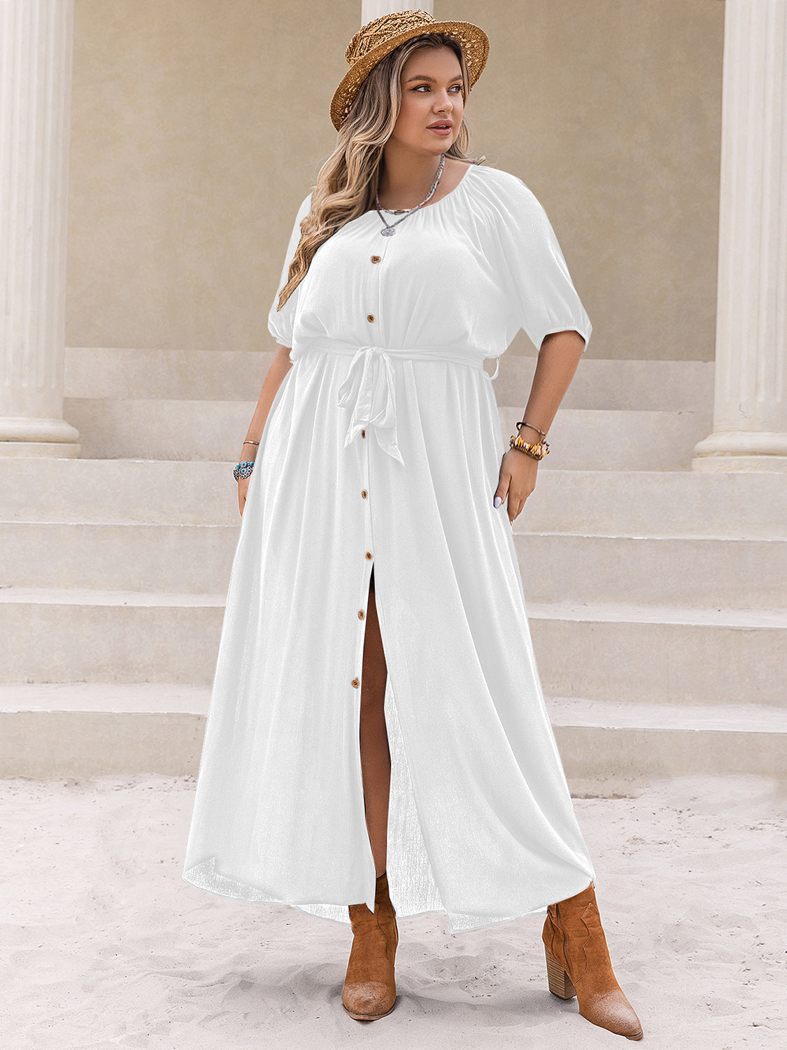 Plus Size Round Neck Half Sleeve Dress - The Goddess Galleries