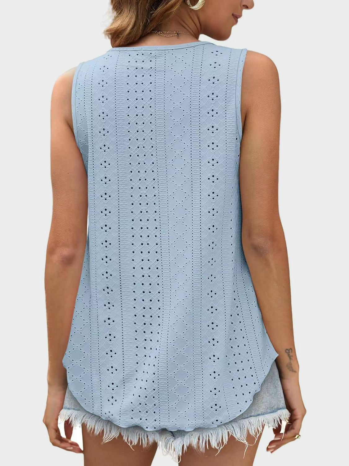 Florira Eyelet Round Neck Tank - The Goddess Galleries
