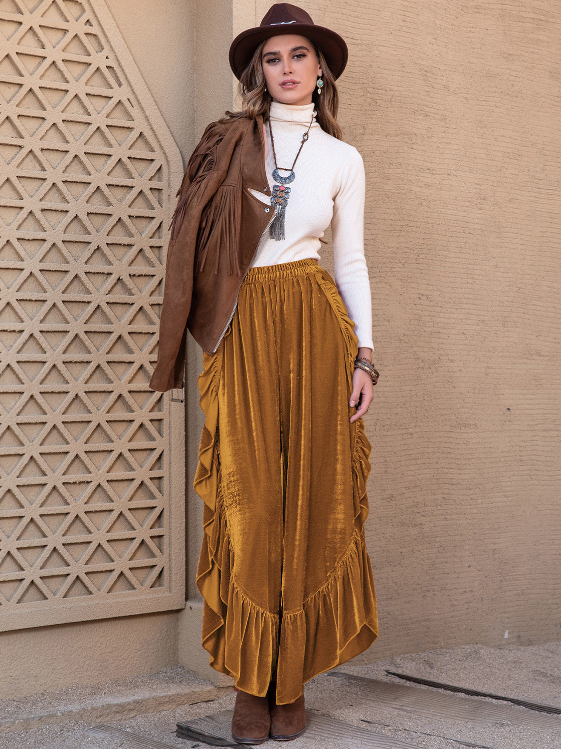 Slit Ruffled Wide Leg Pants - The Goddess Galleries