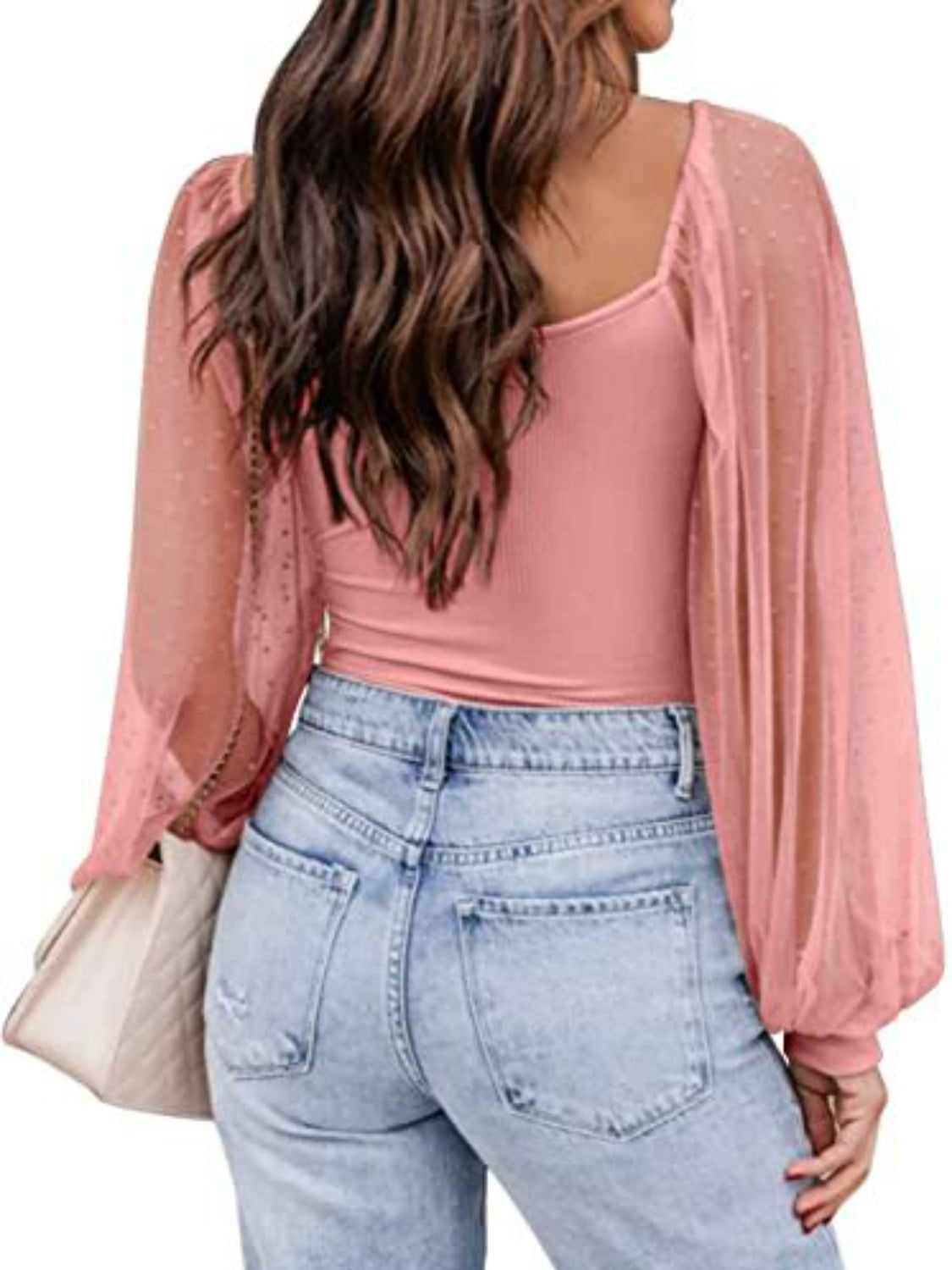 Polka Dot Square Neck Lantern Sleeve Blouse - The Goddess Galleries