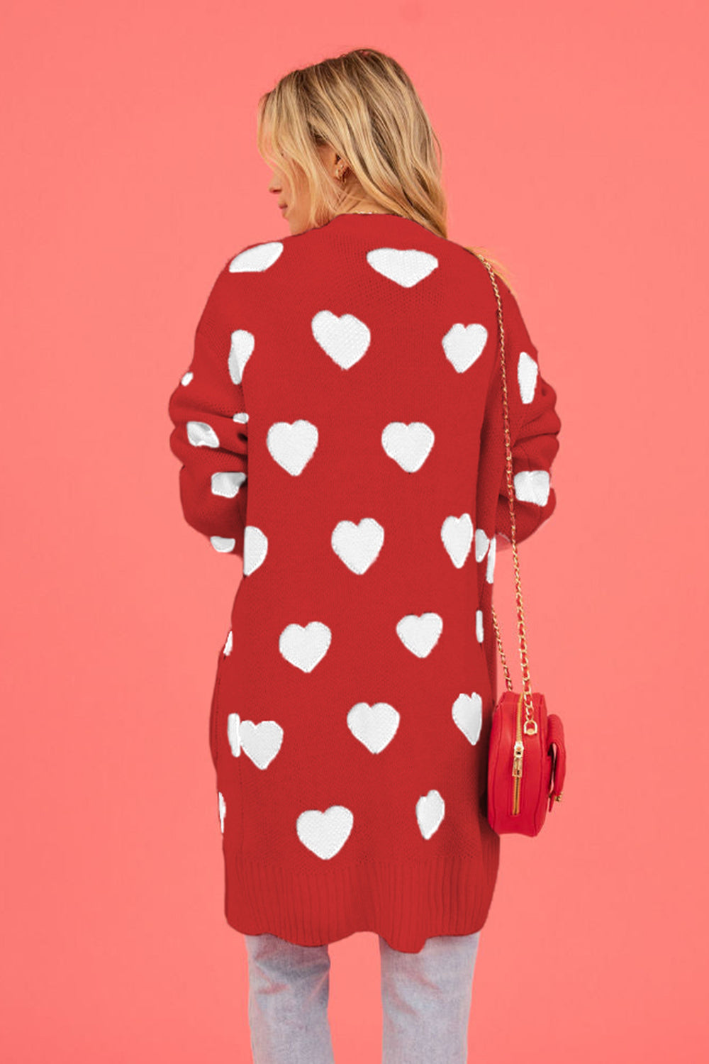 Heart Graphic Open Front Cardigan with Pockets - The Goddess Galleries