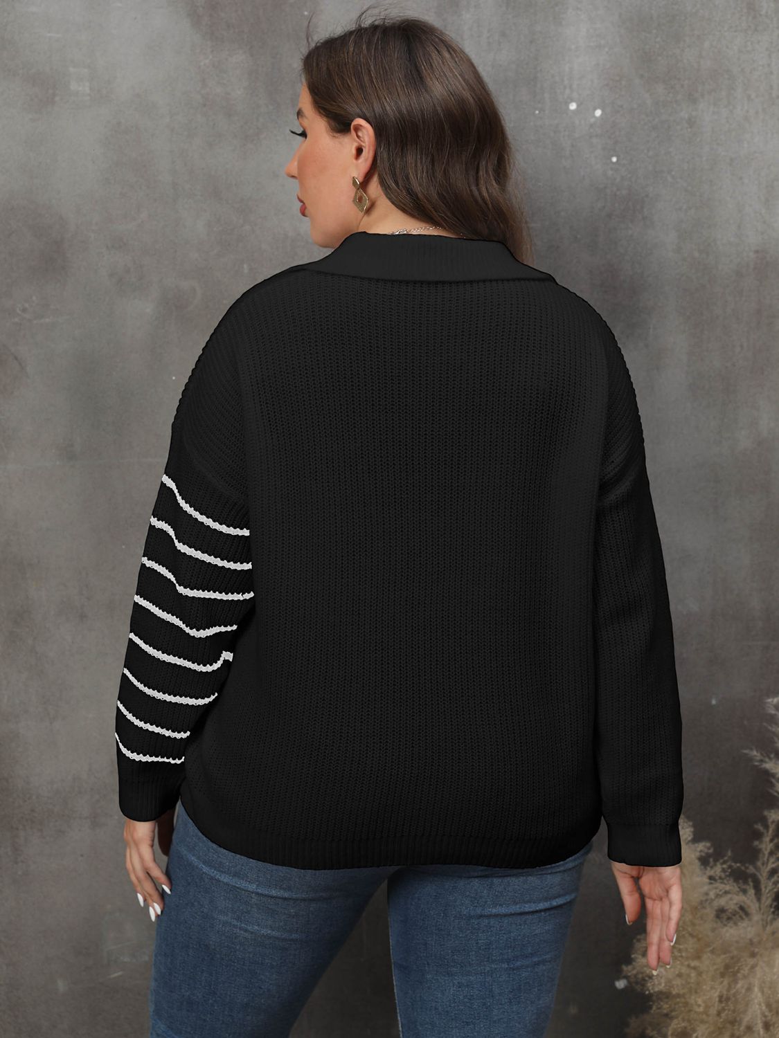 Plus Size Striped V-Neck Sweater - The Goddess Galleries