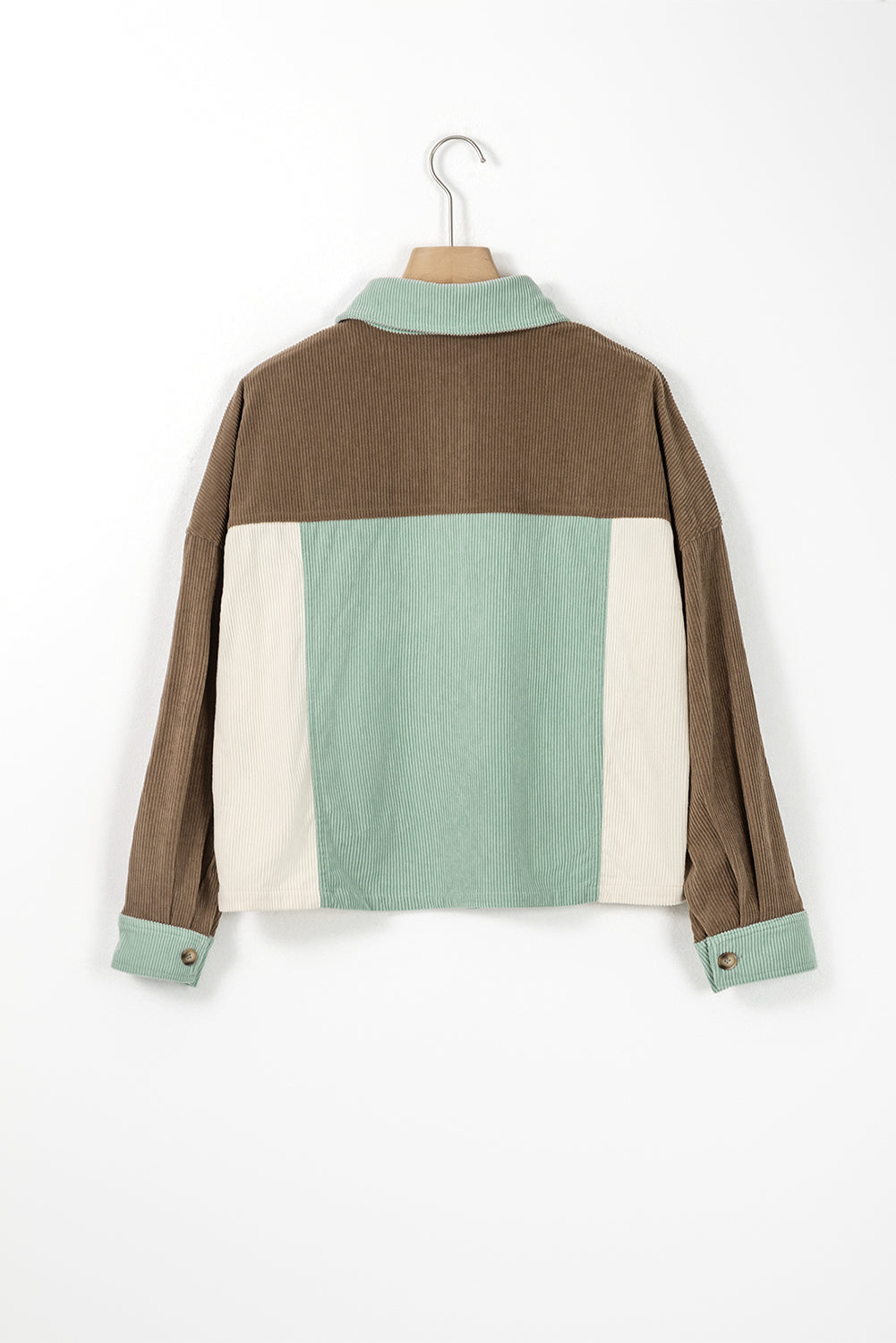Pocketed Color Block Collared Neck Jacket - The Goddess Galleries