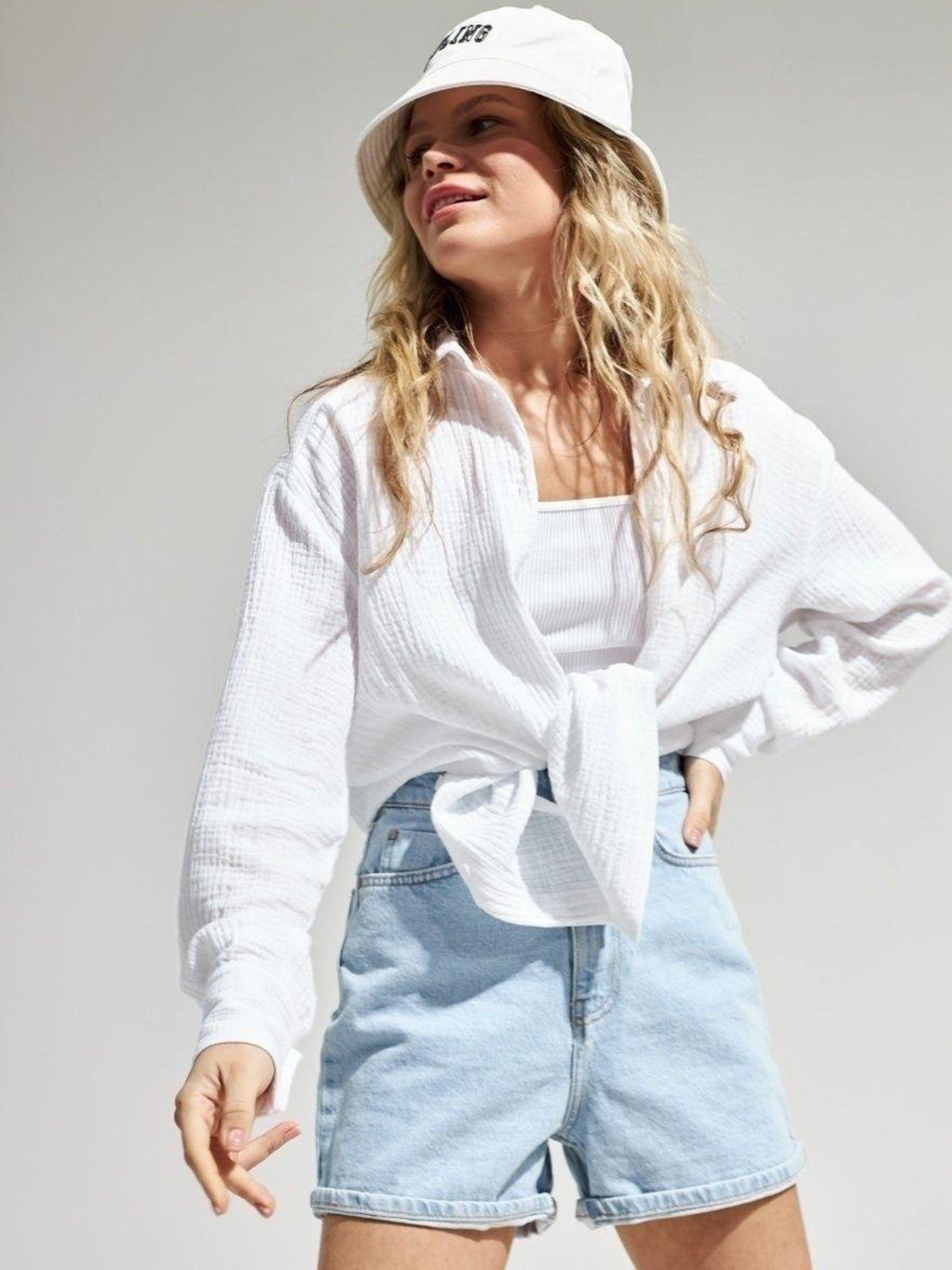 Textured Collared Neck Long Sleeve Shirt - The Goddess Galleries
