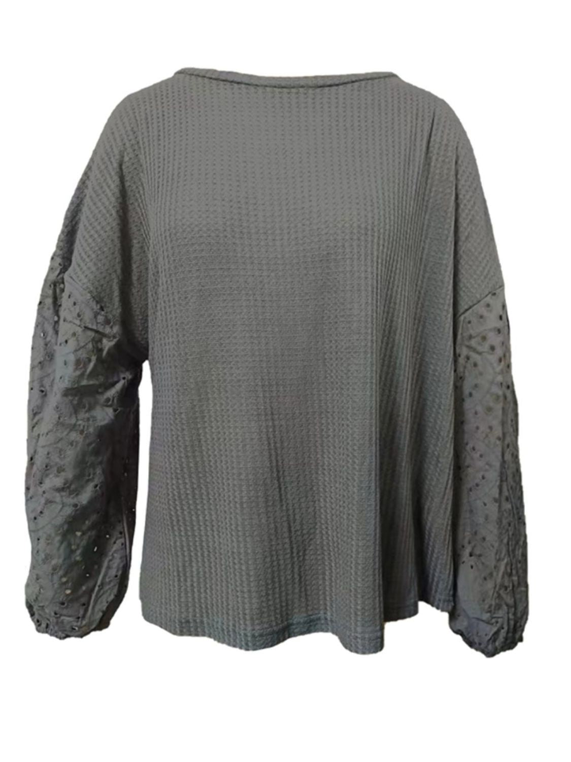 Shiny Openwork Dropped Shoulder Boat Neck Blouse - The Goddess Galleries