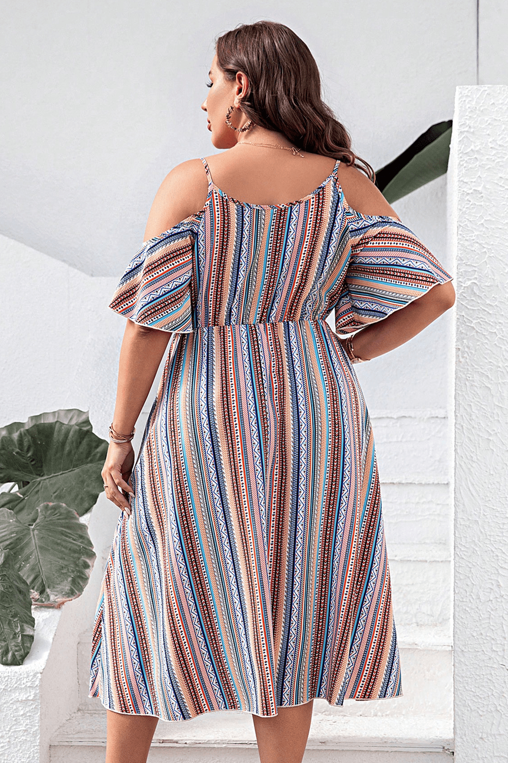 Plus Size Striped Cold-Shoulder Dress - The Goddess Galleries