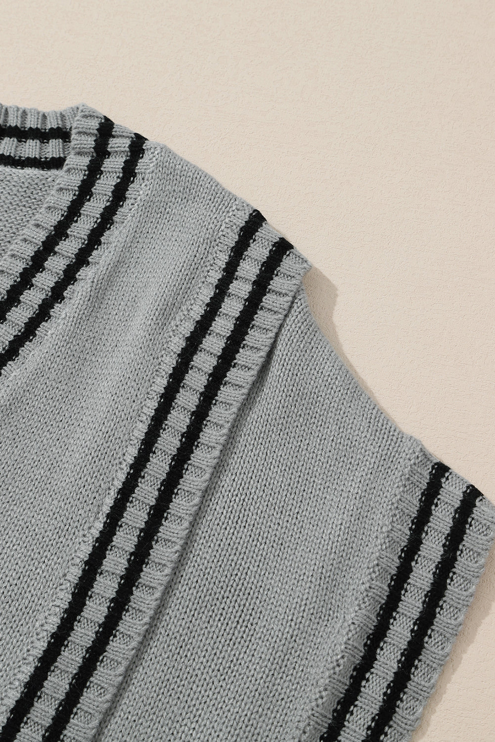 Striped Trim V-Neck Sweater Vest - The Goddess Galleries
