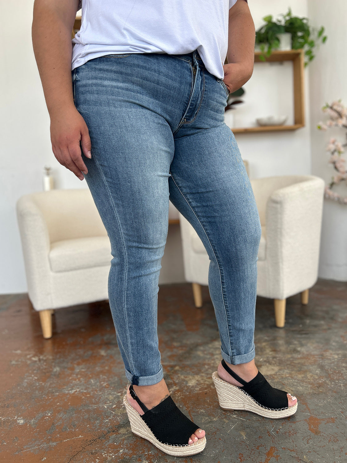 Judy Blue Full Size Cuffed Hem Slim Jeans - The Goddess Galleries