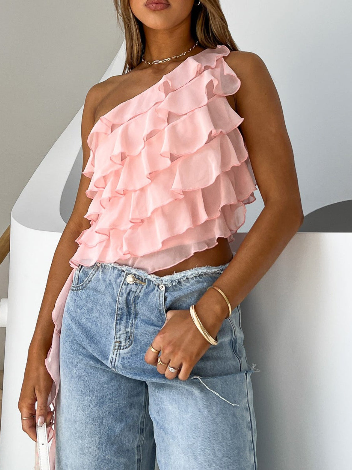 Layered Ruffled One Shoulder Tank - The Goddess Galleries