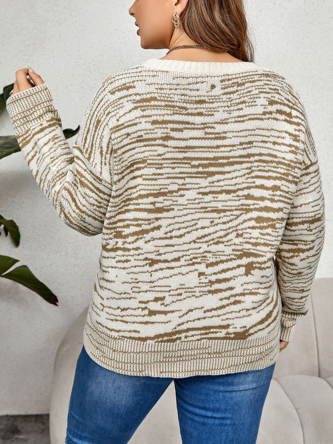 Honey Plus Size Round Neck Long Sleeve Sweater - The Goddess Galleries