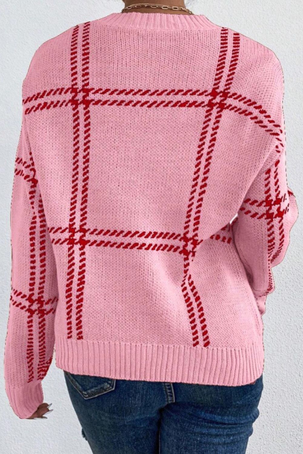 Contrast Round Neck Long Sleeve Sweater - The Goddess Galleries