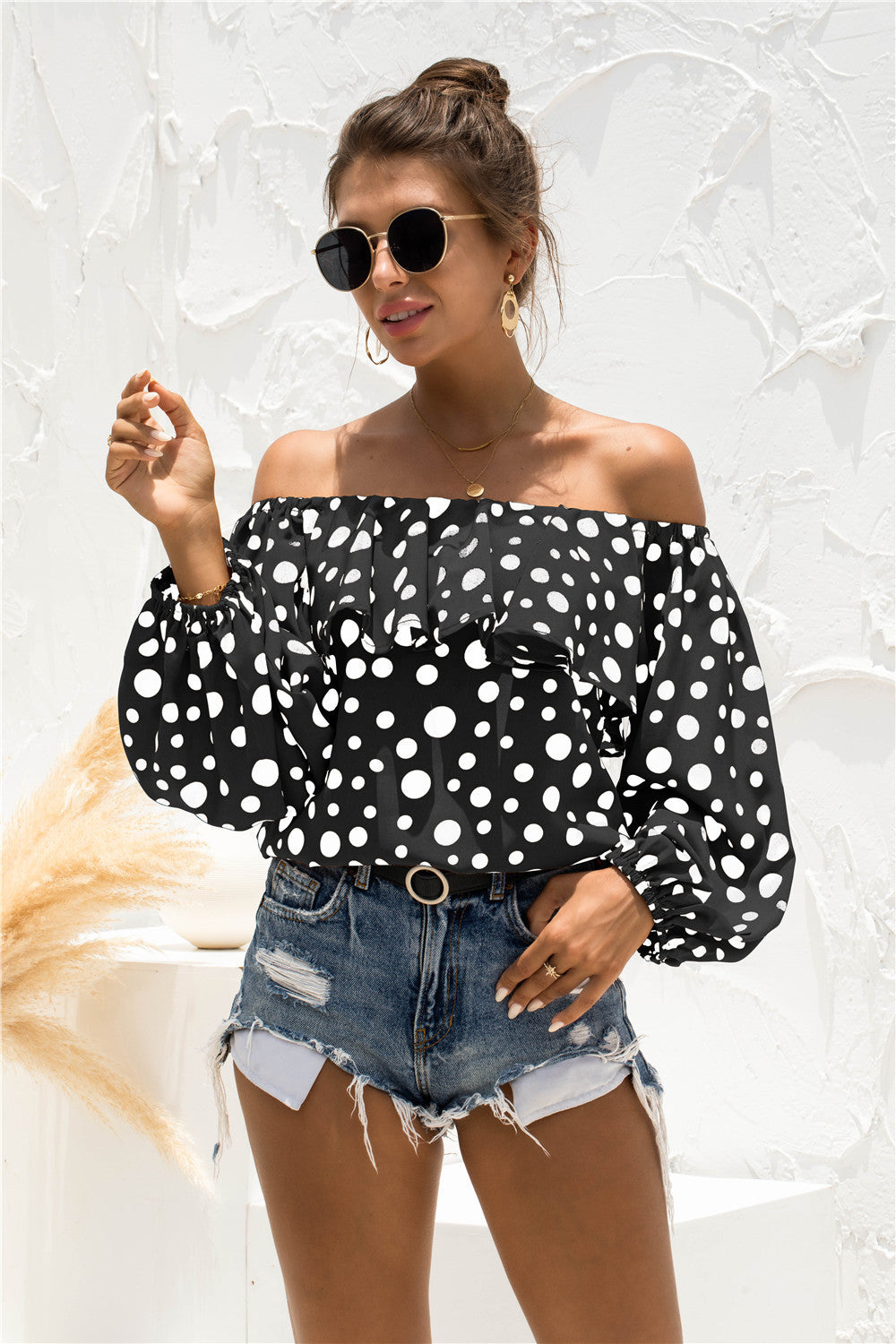 Polka Dot Off-Shoulder Layered Blouse - The Goddess Galleries