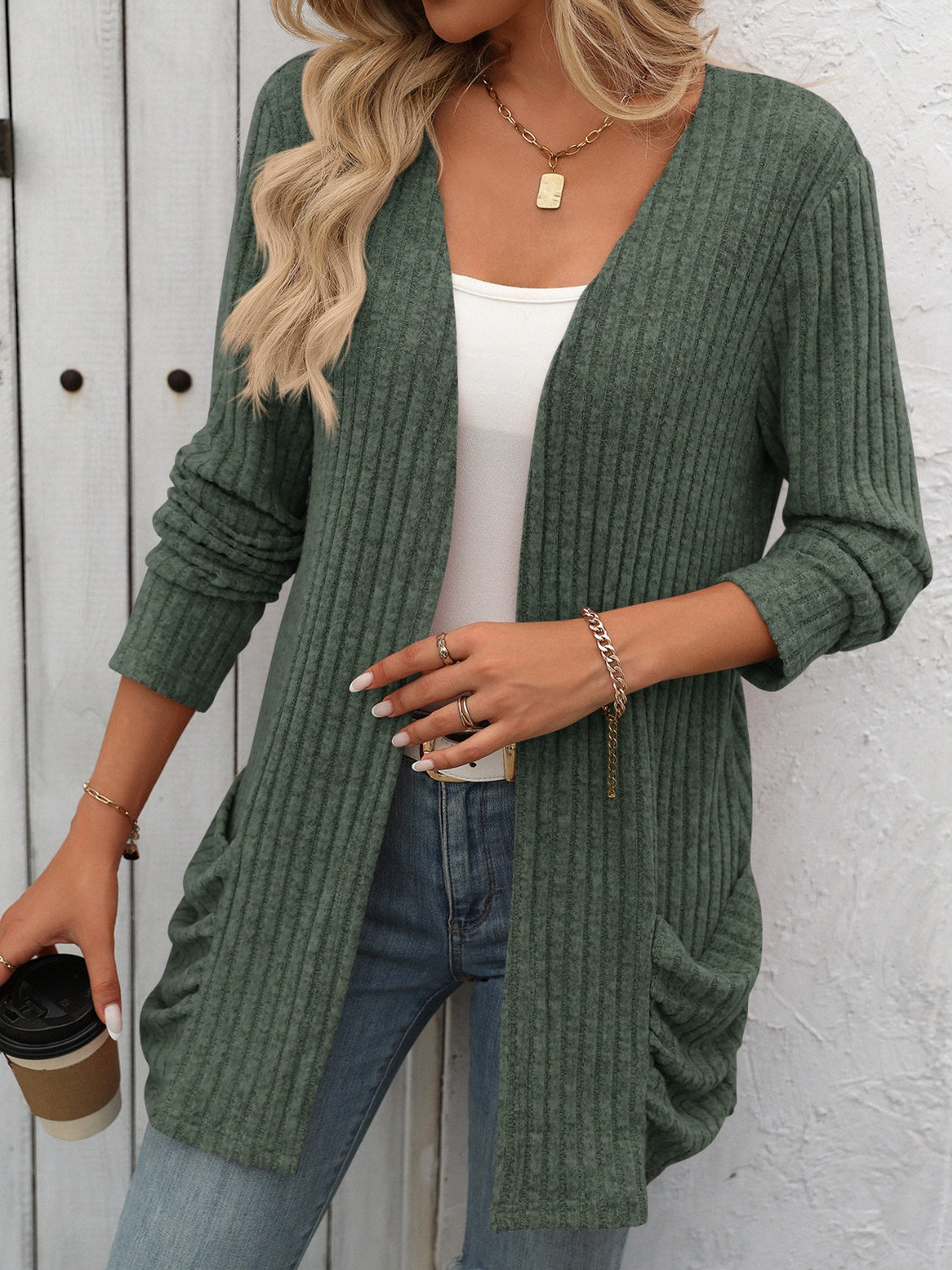 Mandy Open Front Long Sleeve Ribbed Cardigan - The Goddess Galleries