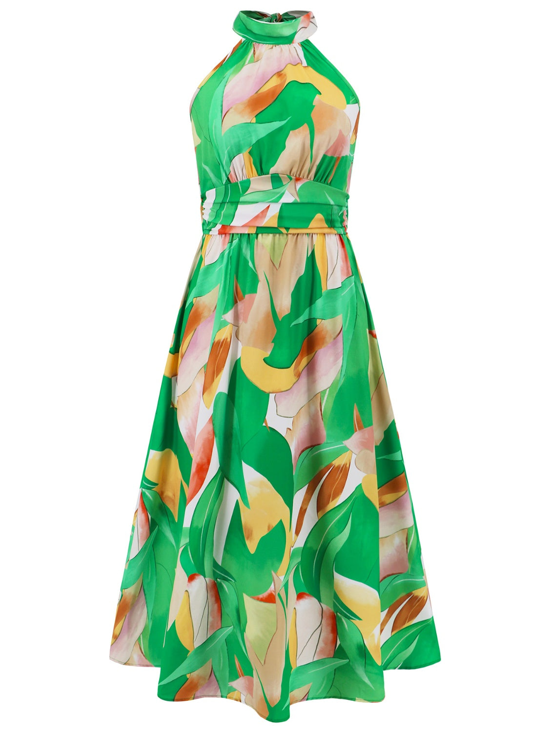 Ruched Printed Halter Neck Dress - The Goddess Galleries