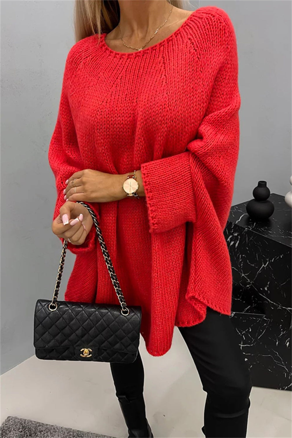 Round Neck Batwing Sleeve Sweater - The Goddess Galleries