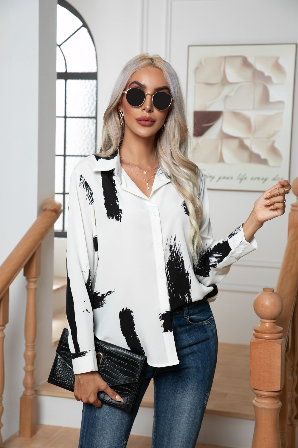 Tie-Dye Collared Neck Buttoned Shirt - The Goddess Galleries