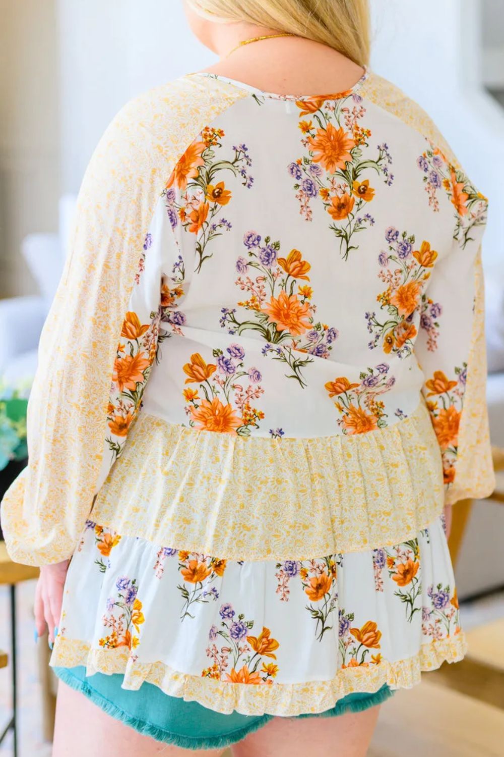 Plus Size Printed Tie Neck Long Sleeve Blouse - The Goddess Galleries